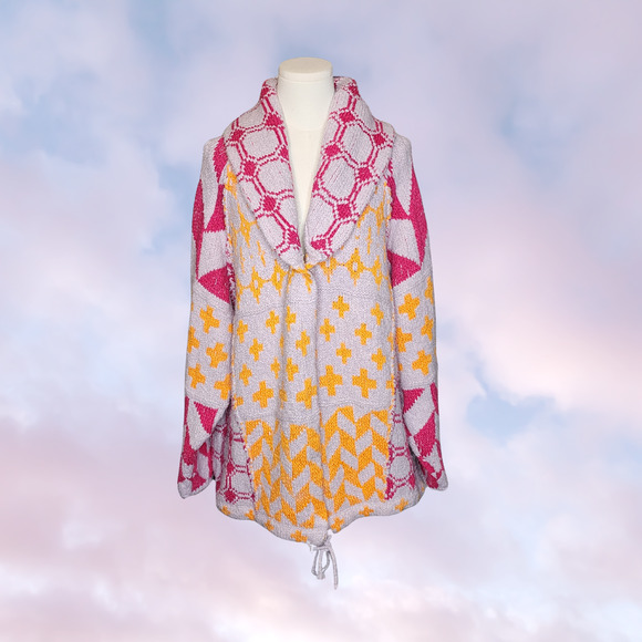 Free People Sweaters - Free People Bright Optimistic Cardi Cardigan Wrap Style Button Up Chunky Knit L